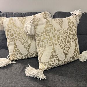 Pier 1 Cream and Gold Accent Pillows with Tassels